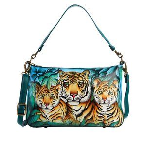 BRAND NEW! Anuschka Hand-Painted Leather Shoulder Bag New Tiger Family